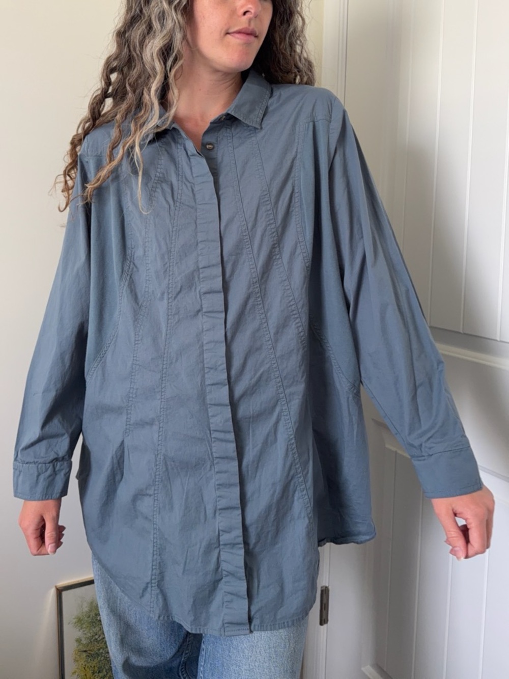 Soft Surroundings Blue Button Down Tunic Shirt